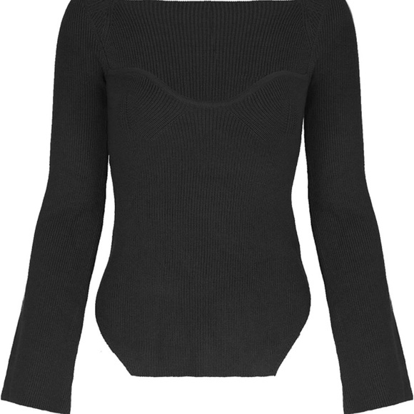 Womens Sweater Top Sweetheart Neck Ribbed Bustier Corset Knit Long Flare Sleeve - Picture 6 of 6